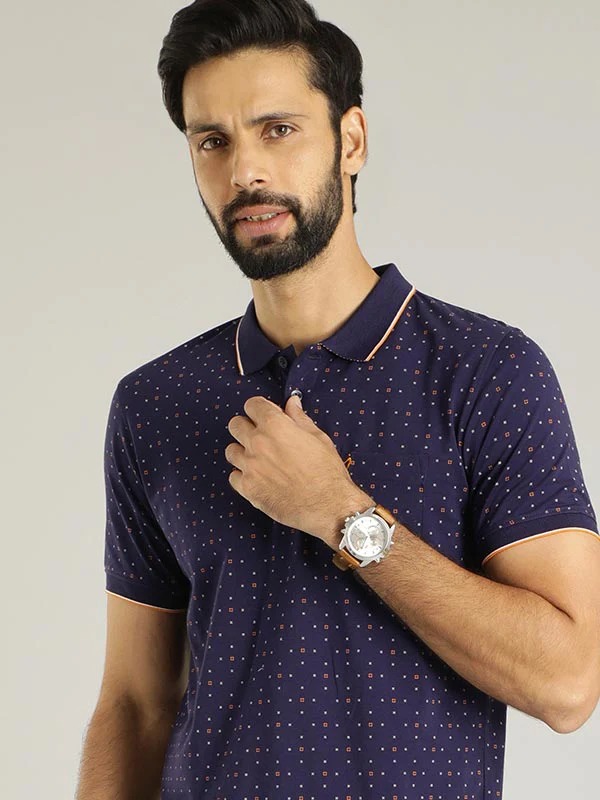 Indian Terrain Men's Half Sleeve Regular Fit Navy Polo T-Shirt